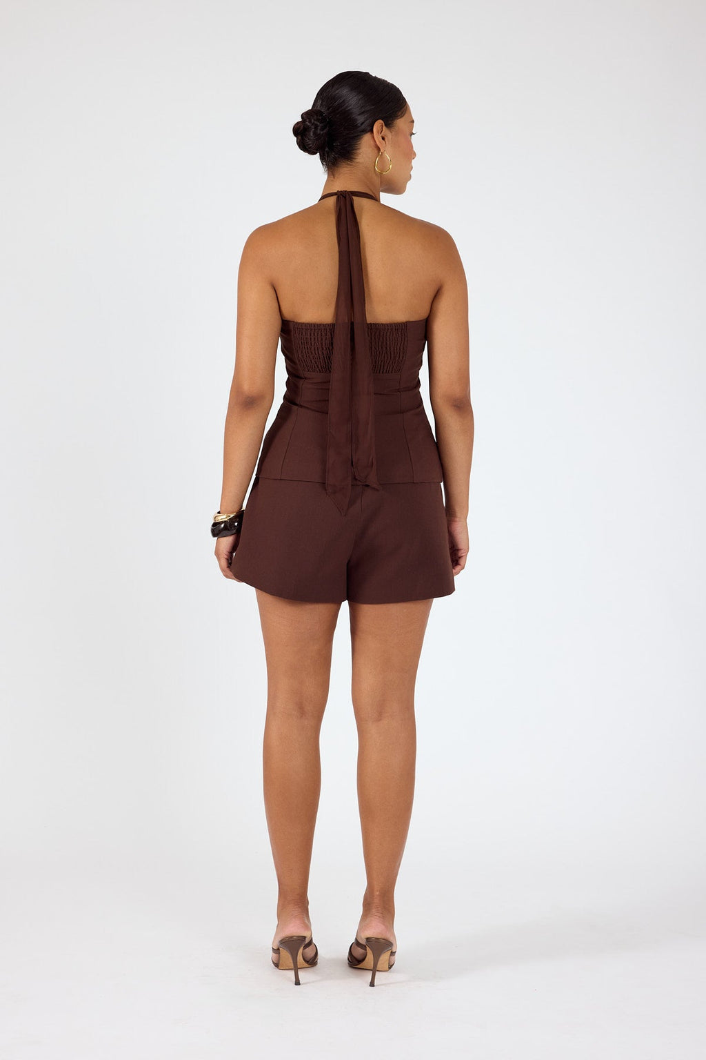 Mid Waisted Suiting Shorts Brown