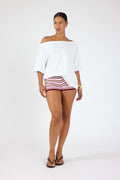 Crochet Mini Shorts Burgundy Stripe