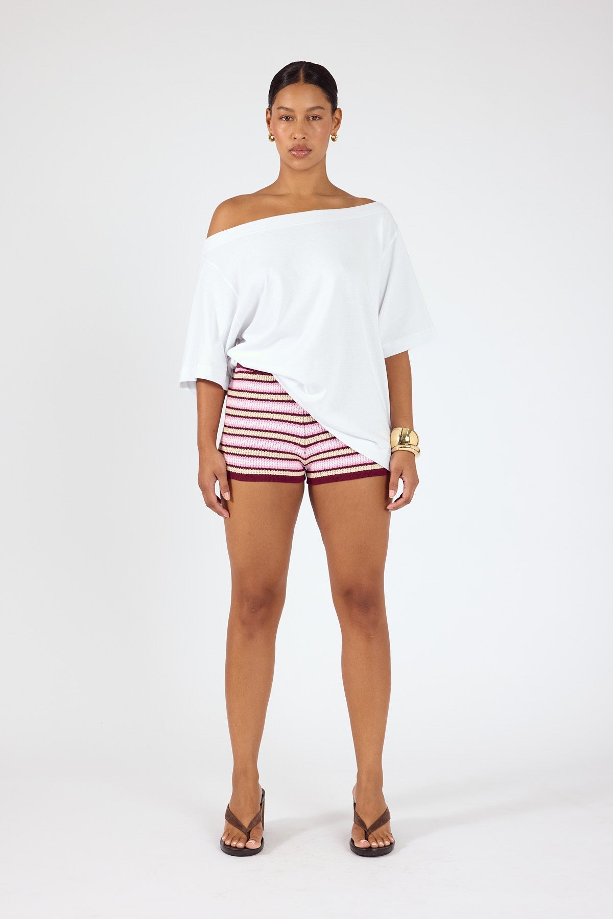 Crochet Mini Shorts Burgundy Stripe