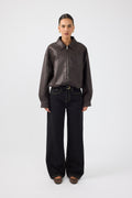 Bubble PU Bomber Jacket Brown