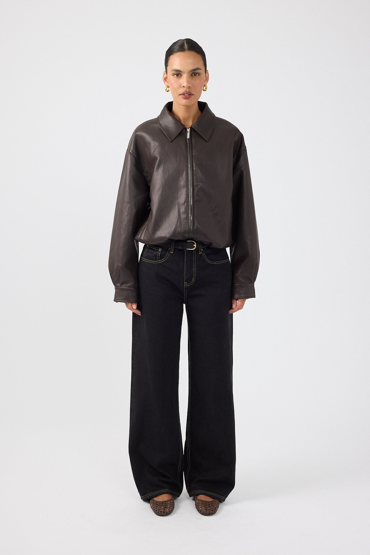 Bubble PU Bomber Jacket Brown