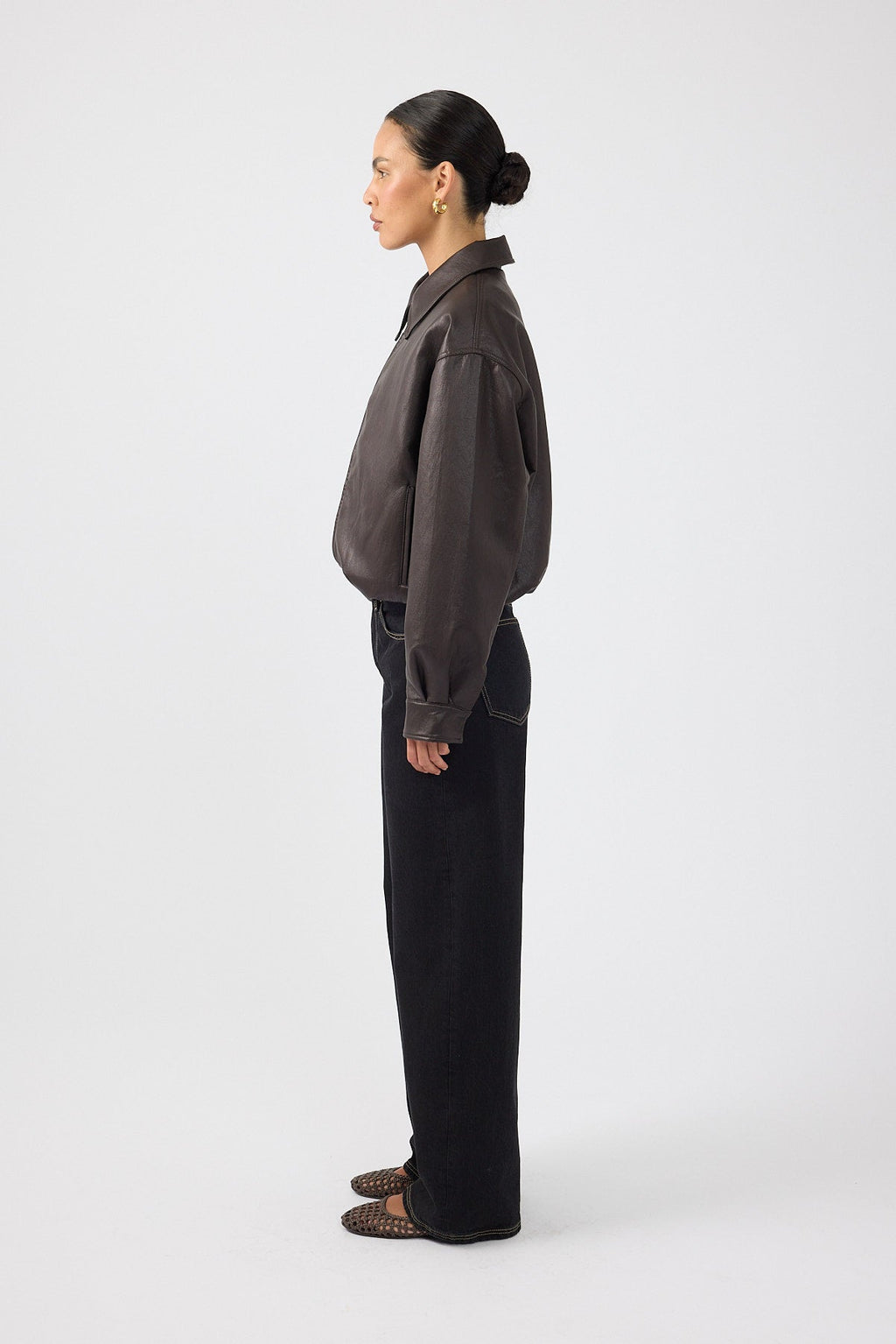 Bubble PU Bomber Jacket Brown