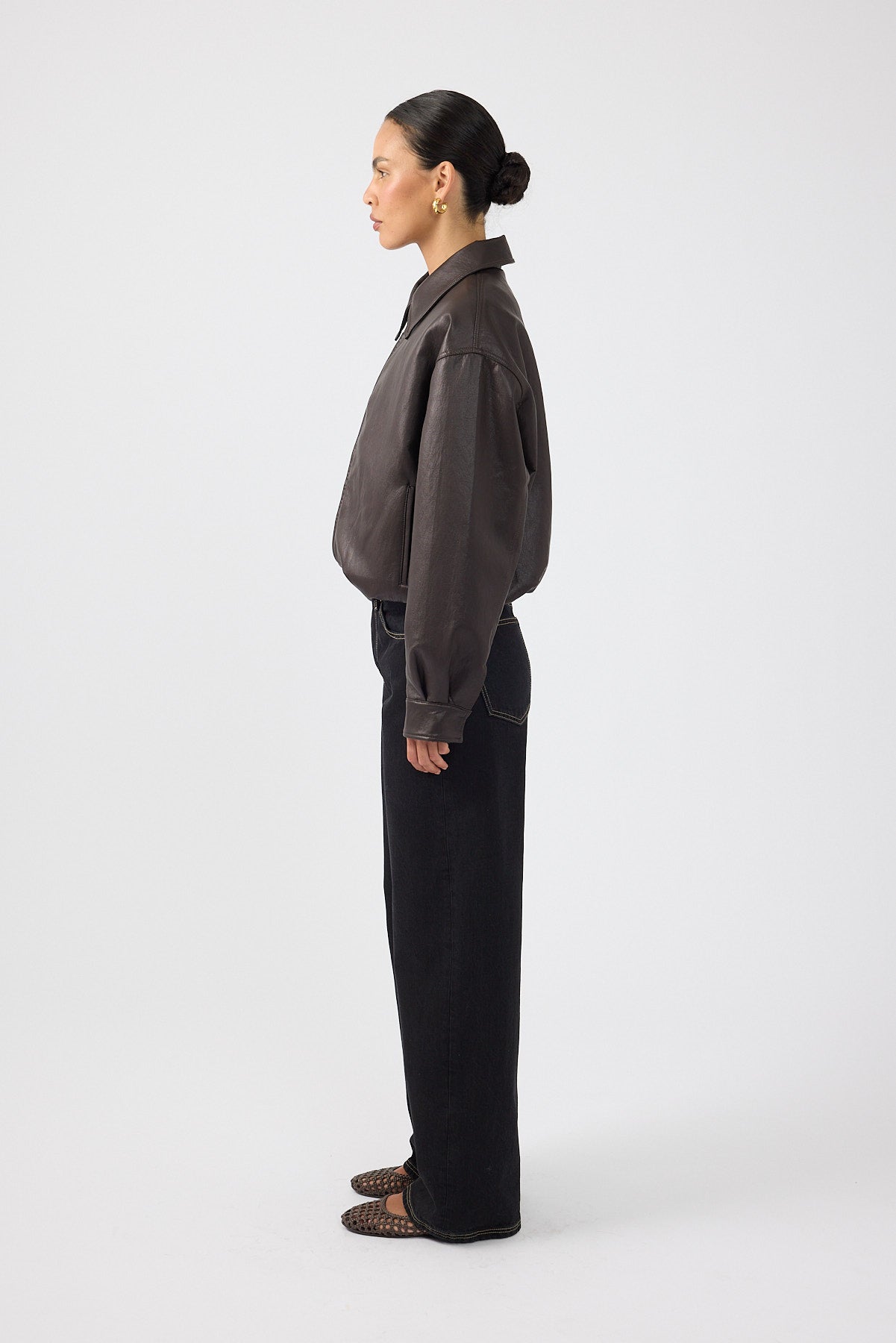 Bubble PU Bomber Jacket Brown