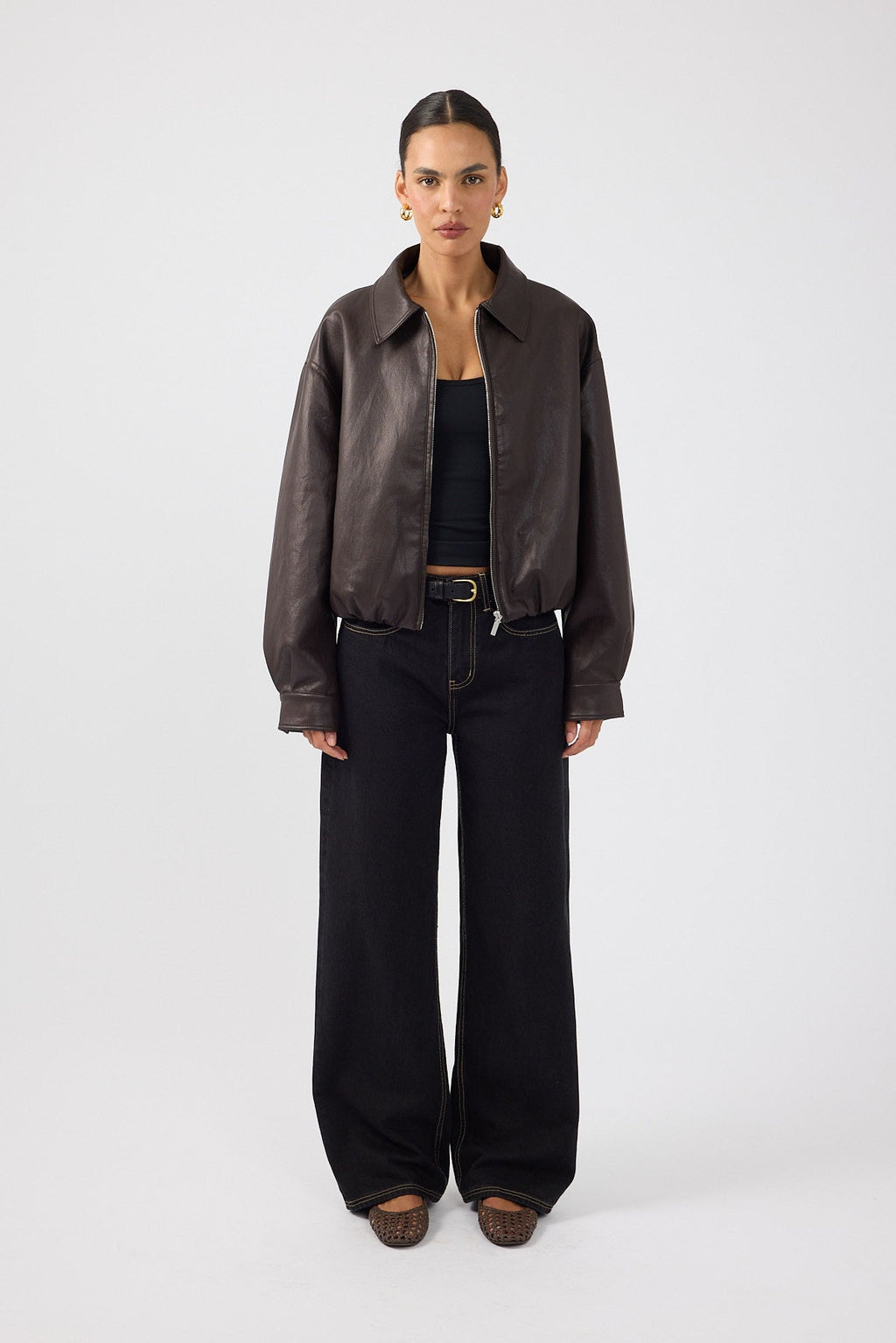 Bubble PU Bomber Jacket Brown