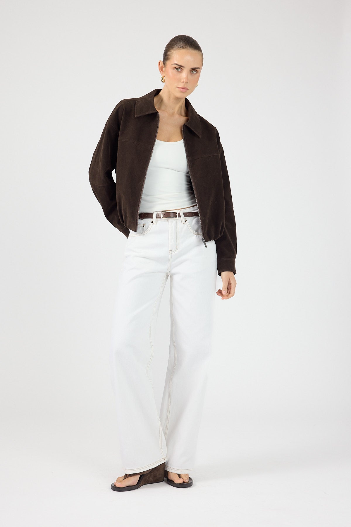 Faux Suede Jacket Chocolate Brown