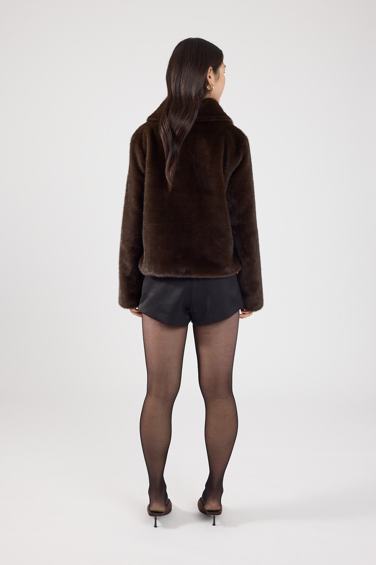 Cropped Faux Fur Jacket Brown