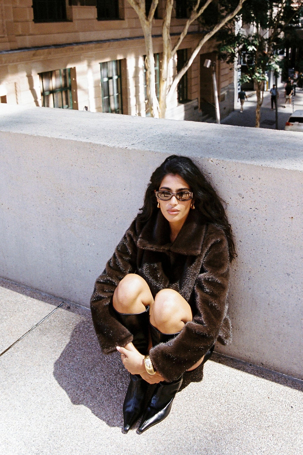 Cropped Faux Fur Jacket Brown