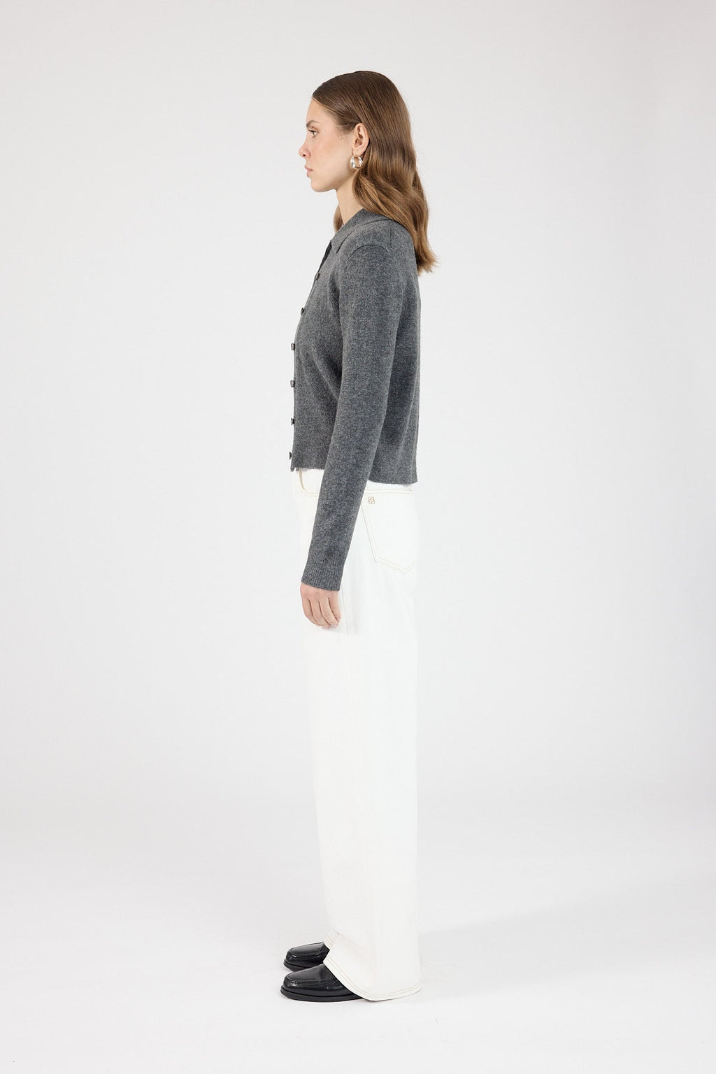 Collared Knit Cardigan Charcoal