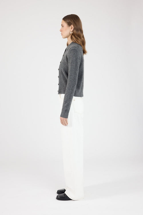 Collared Knit Cardigan Charcoal