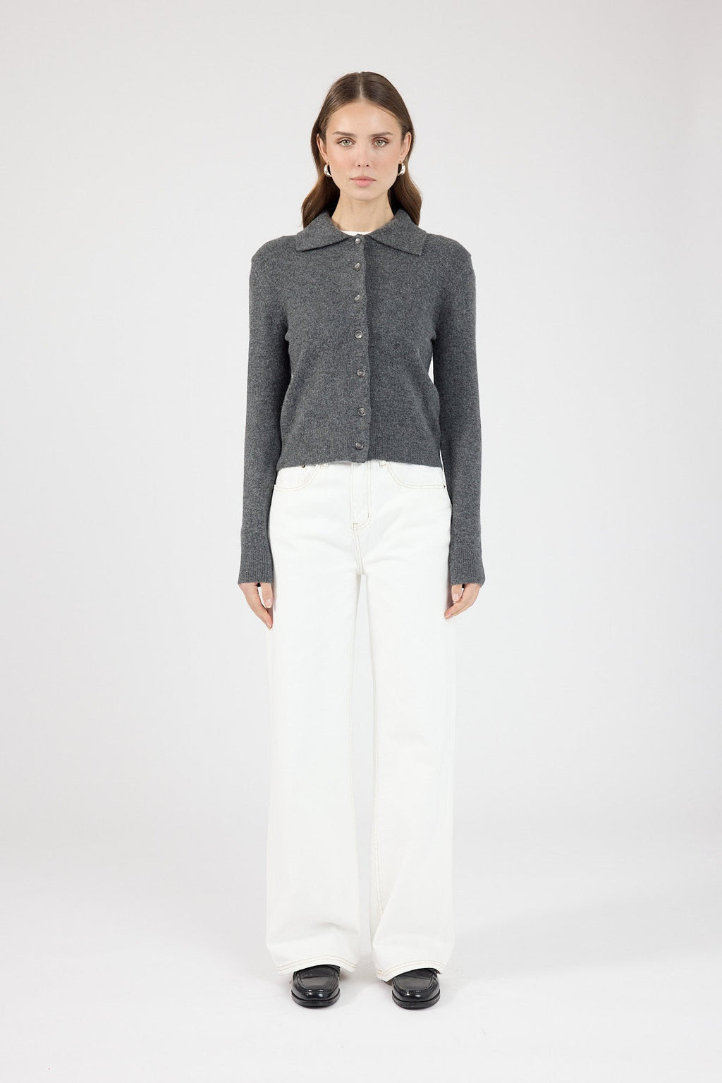 Collared Knit Cardigan Charcoal