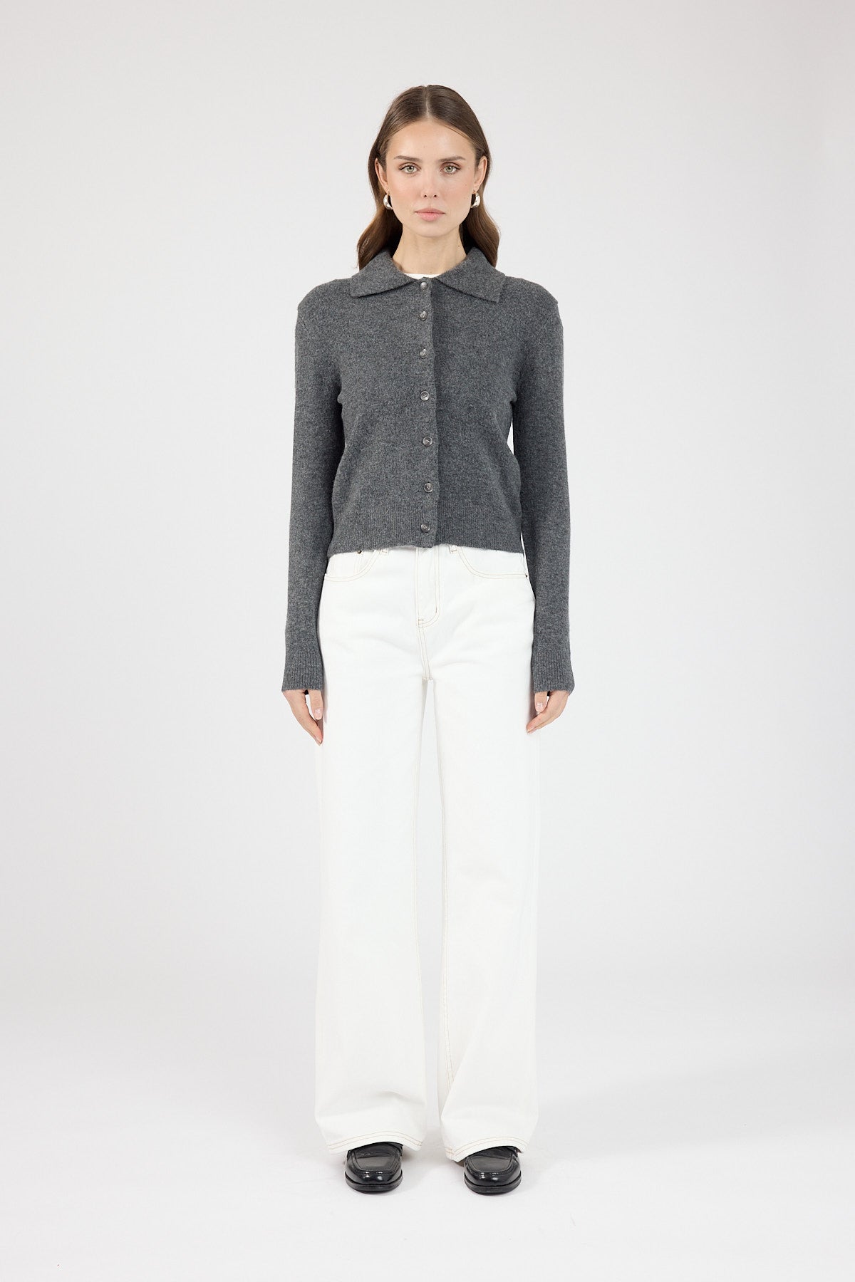 Collared Knit Cardigan Charcoal