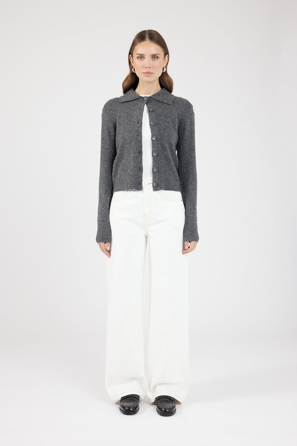 Collared Knit Cardigan Charcoal