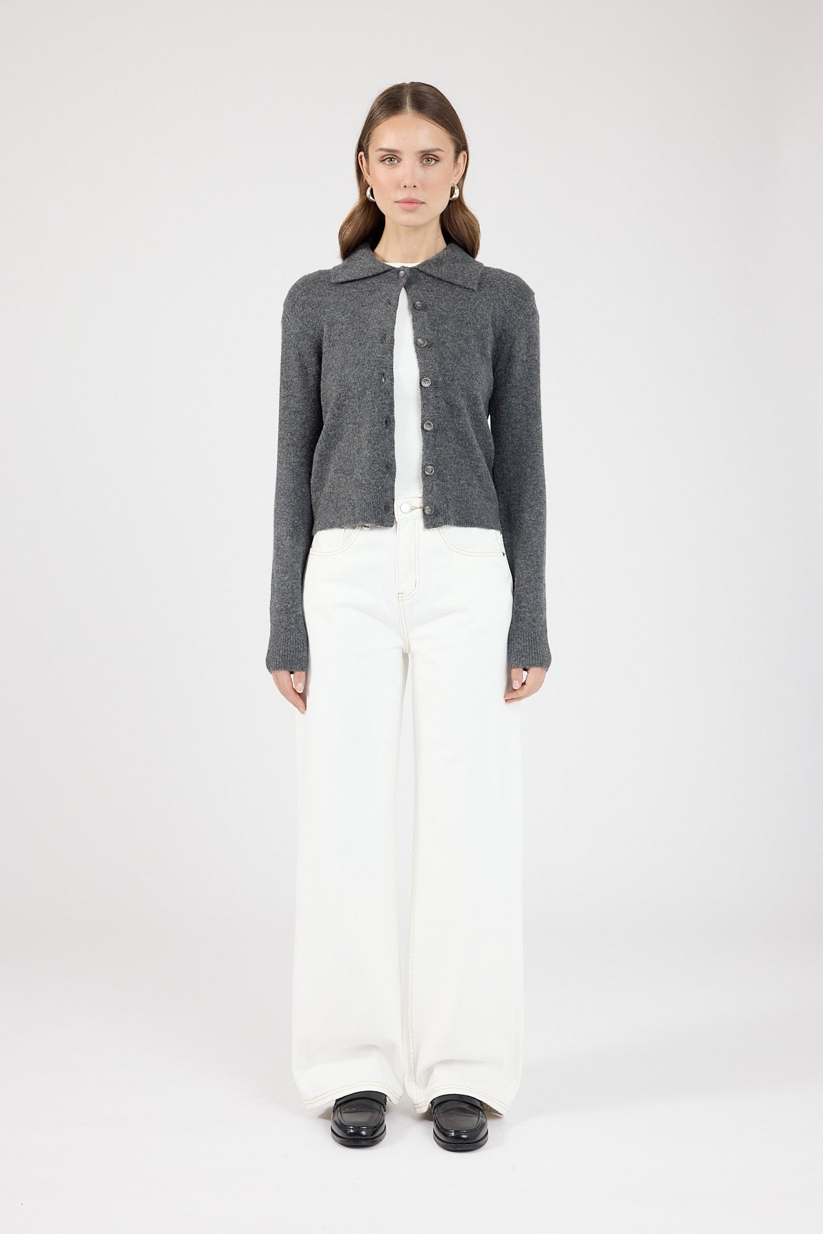 Collared Knit Cardigan Charcoal