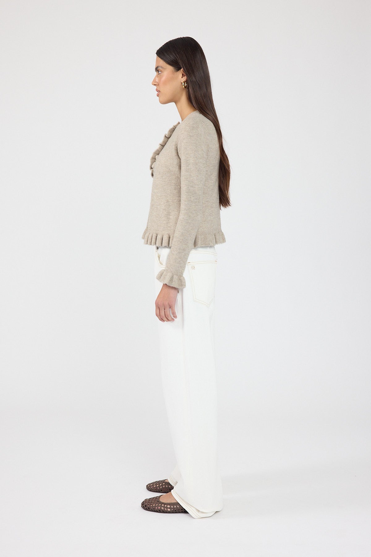 Frill Knit Cardigan Taupe