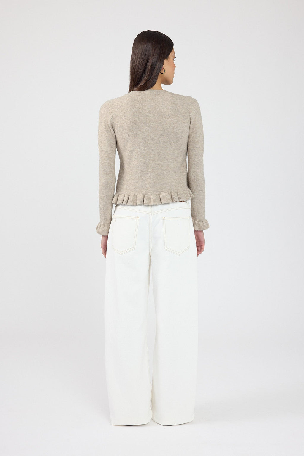 Frill Knit Cardigan Taupe