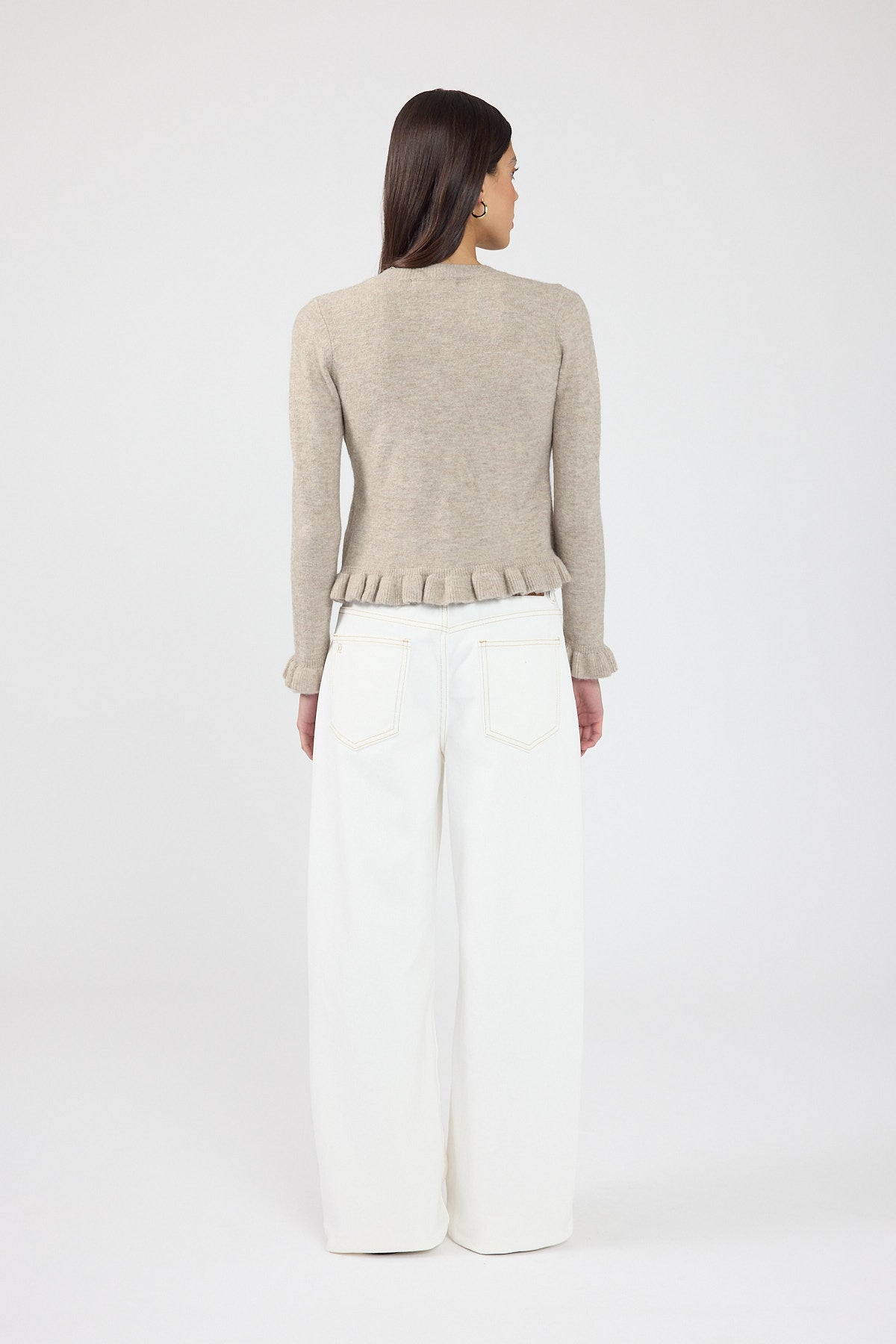Frill Knit Cardigan Taupe