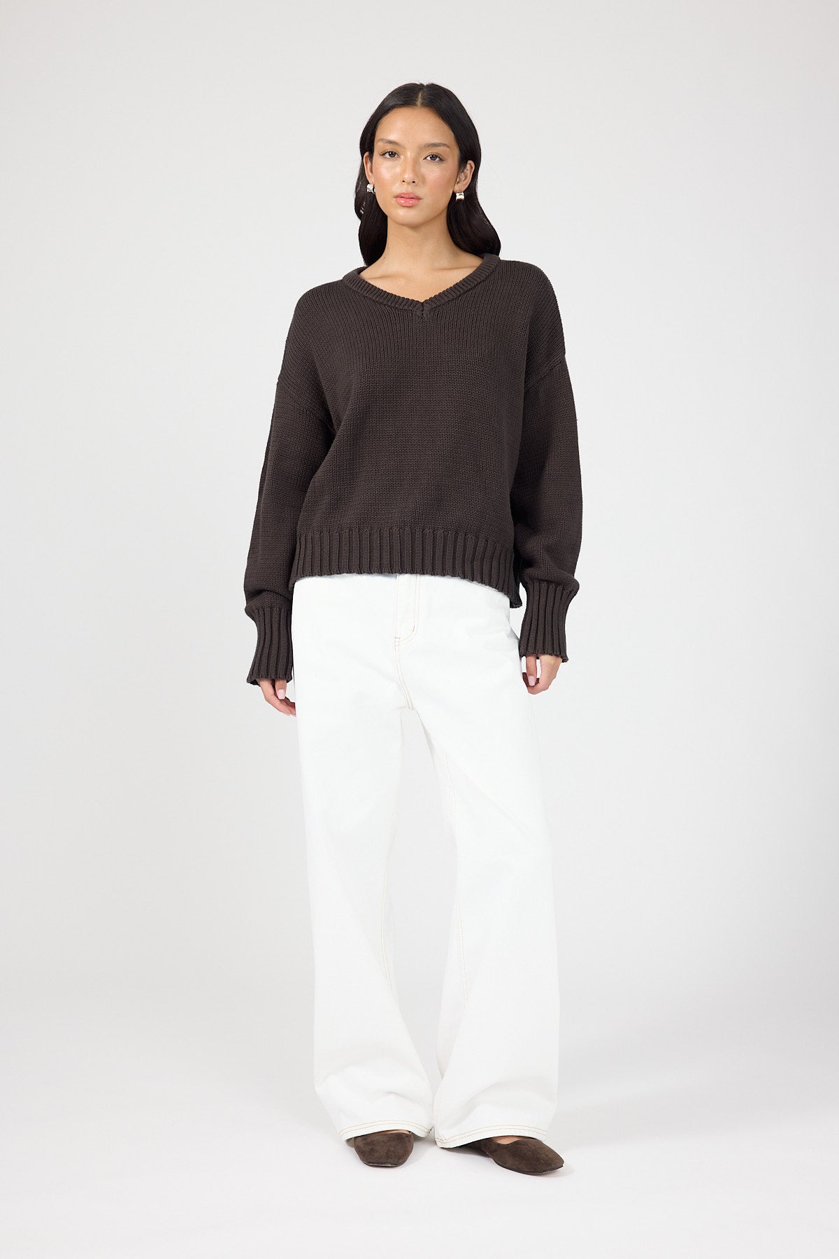 V-neck Knit Jumper Brown