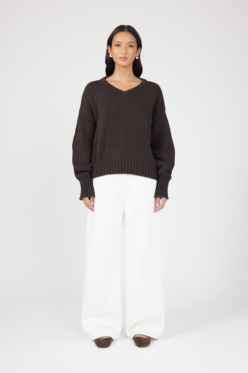 V-neck Knit Jumper Brown