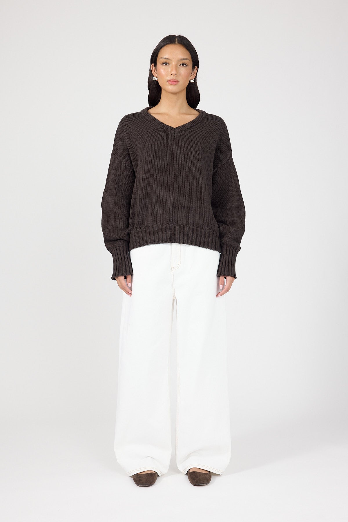 V-neck Knit Jumper Brown