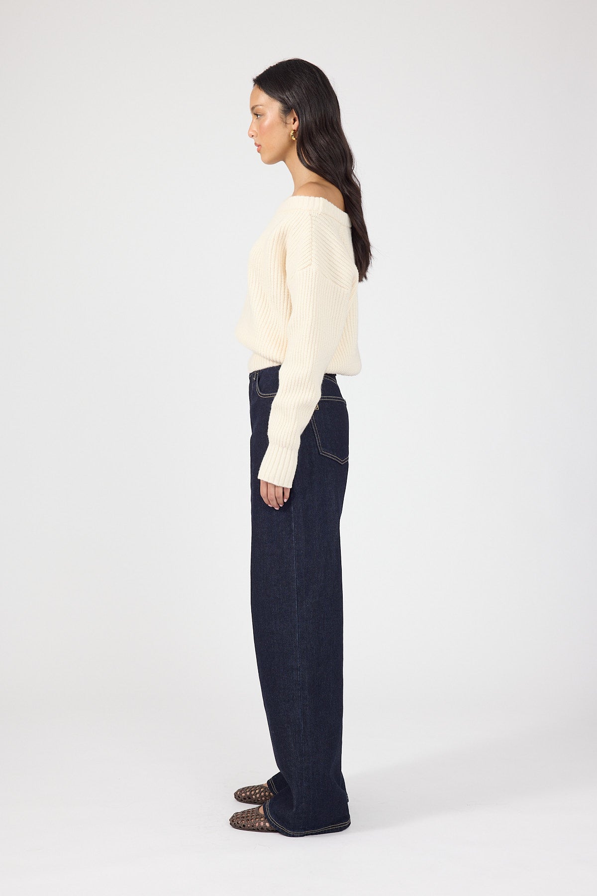 Off Shoulder Knit Jumper Cream