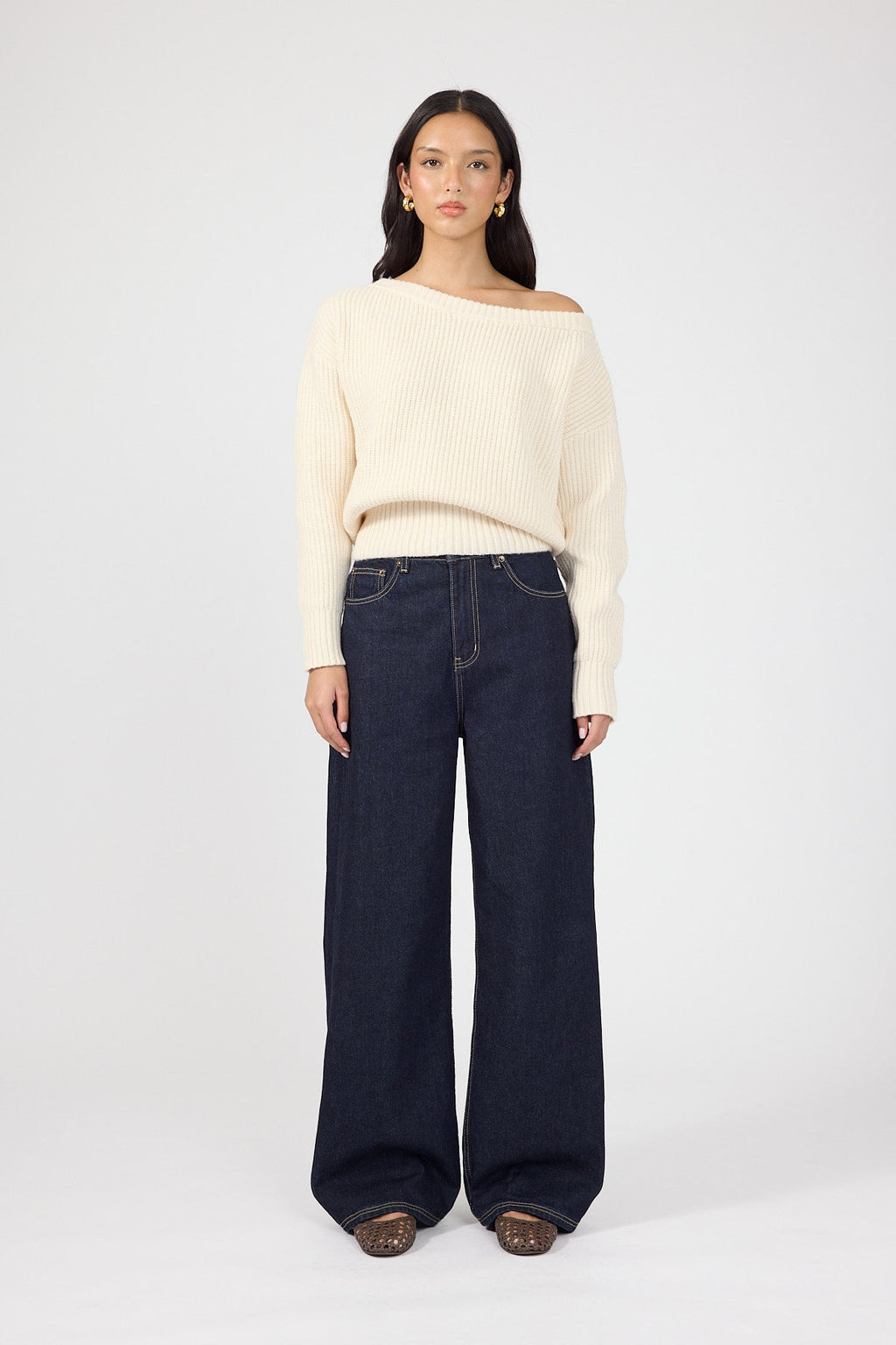 Off Shoulder Knit Jumper Cream