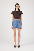 High Rise Denim Shorts Mid Blue Denim