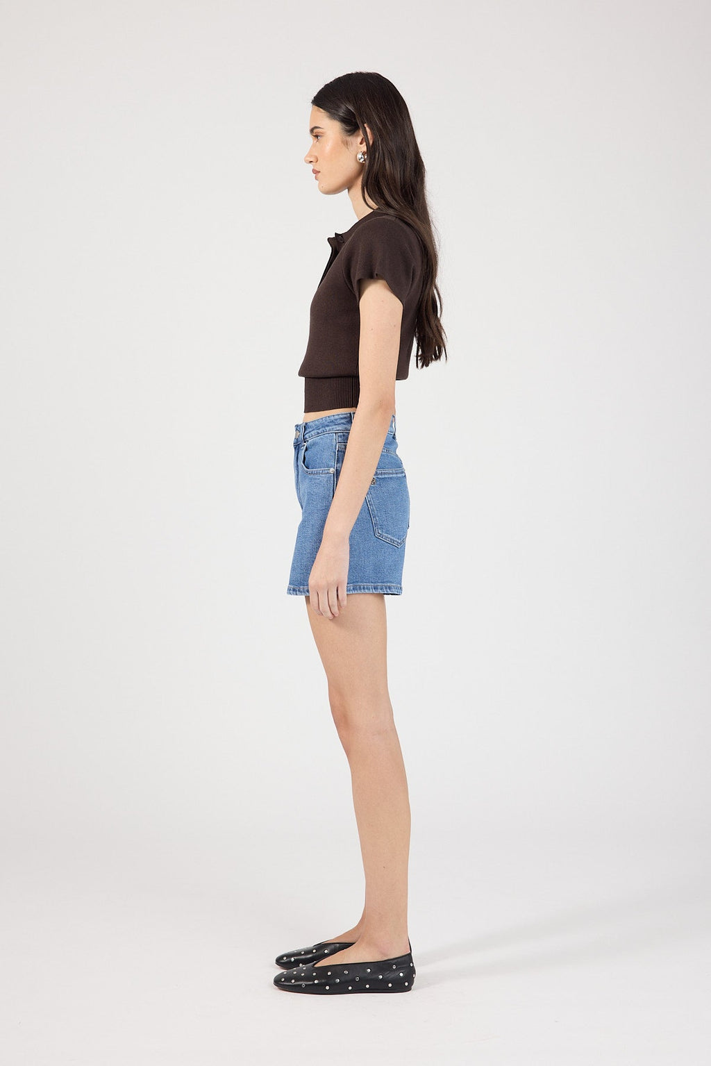 High Rise Denim Shorts Mid Blue Denim