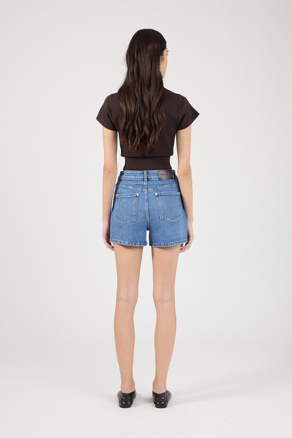High Rise Denim Shorts Mid Blue Denim