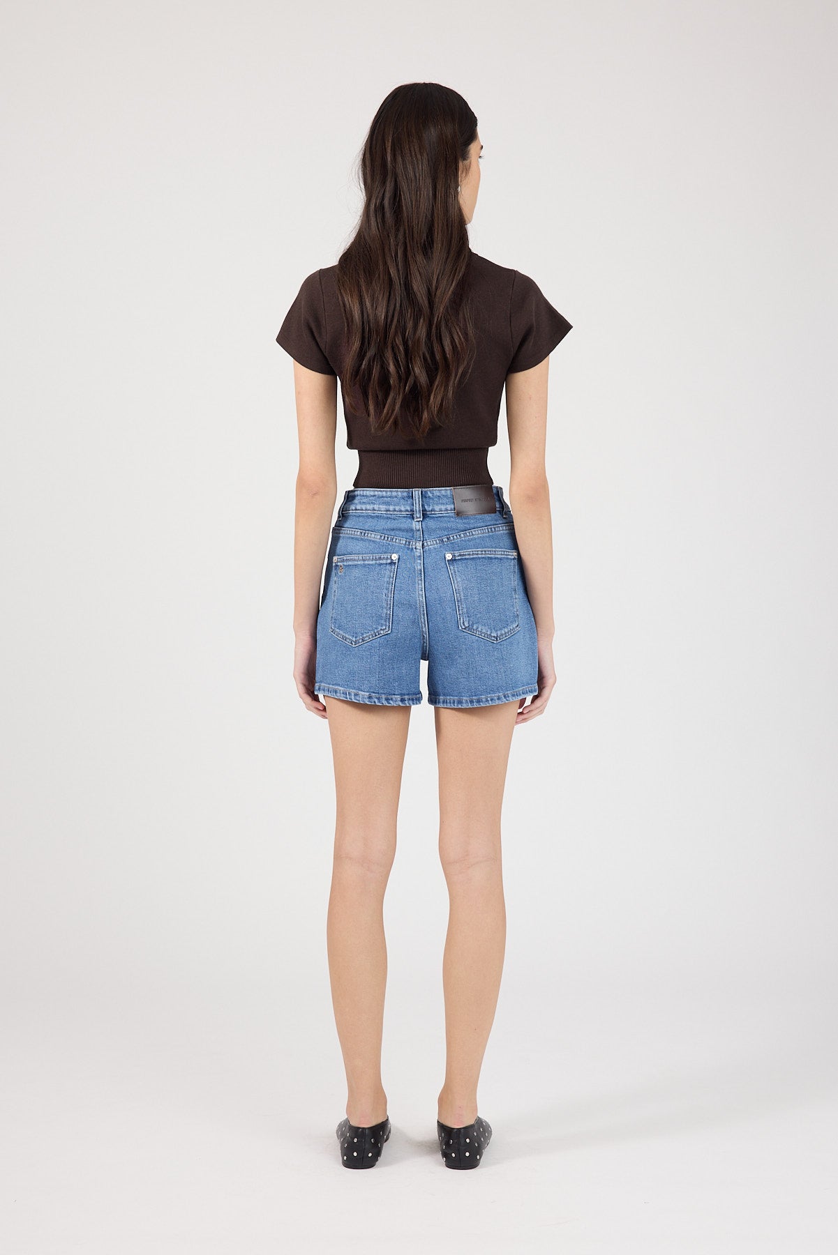 High Rise Denim Shorts Mid Blue Denim