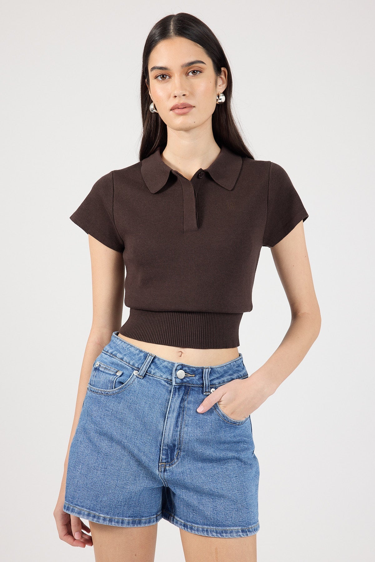 High Rise Denim Shorts Mid Blue Denim