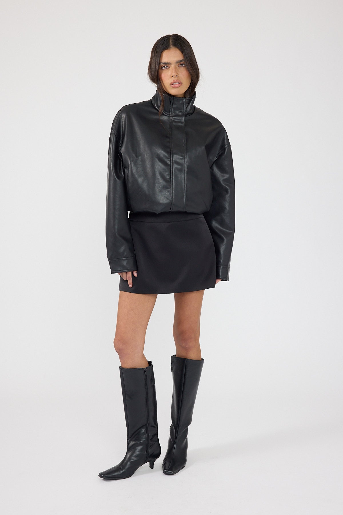 Satin Mid Rise Mini Skirt Black