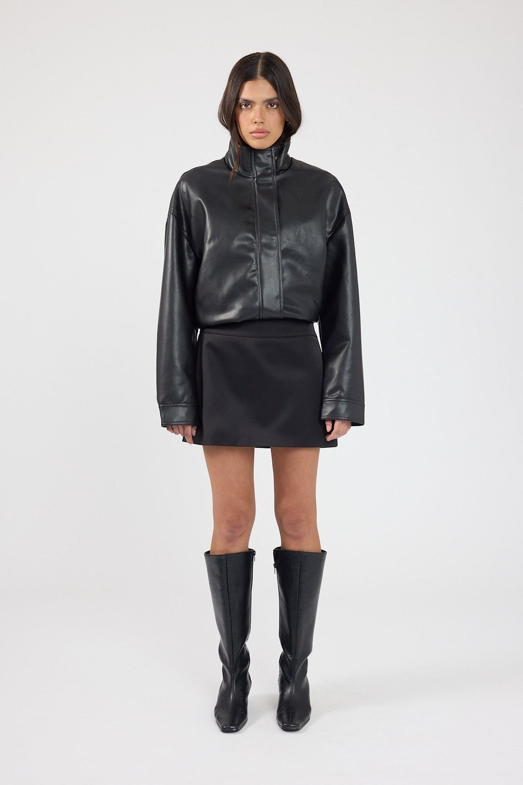 Satin Mid Rise Mini Skirt Black