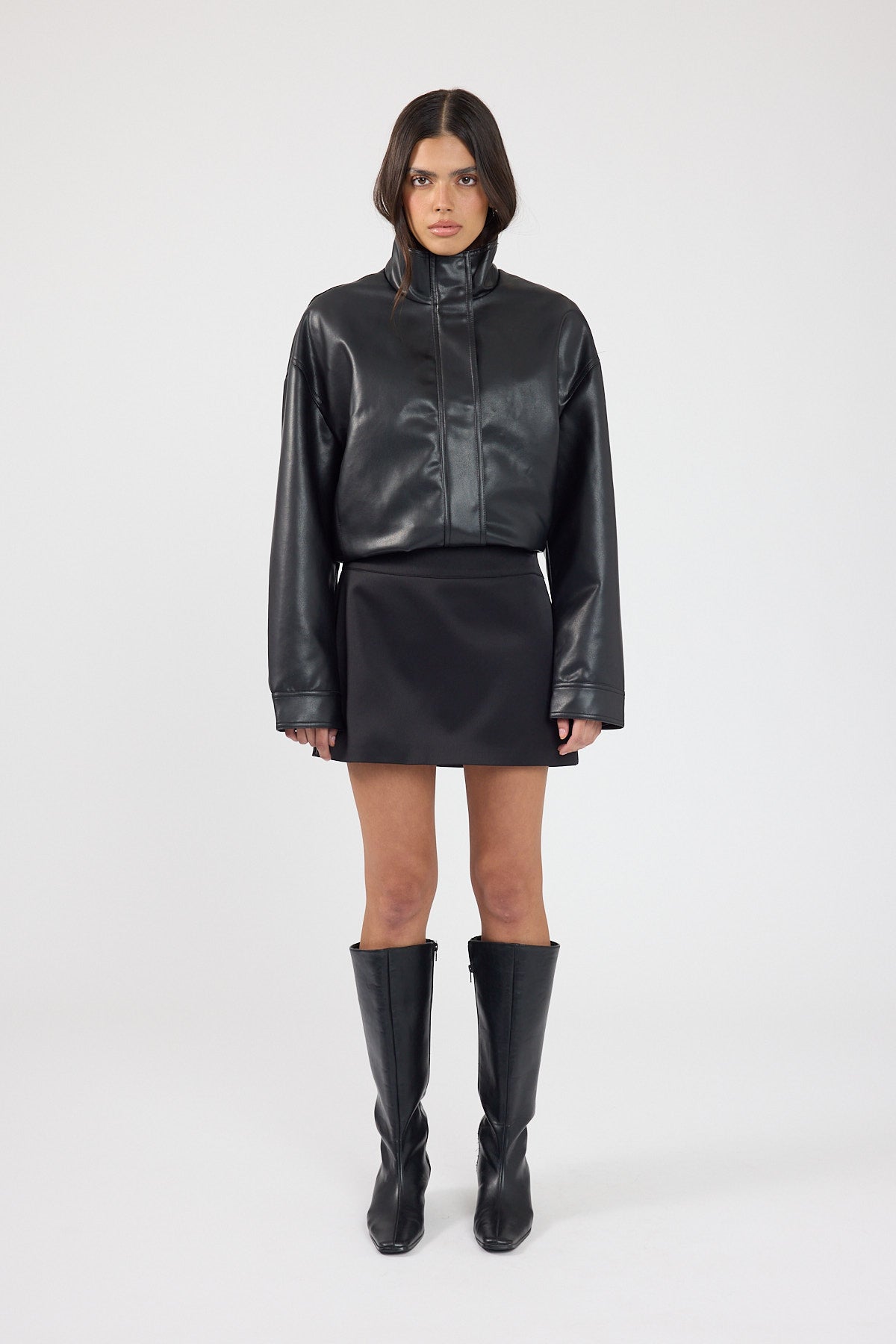 Satin Mid Rise Mini Skirt Black