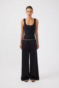 Satin Mid Rise Pants Black