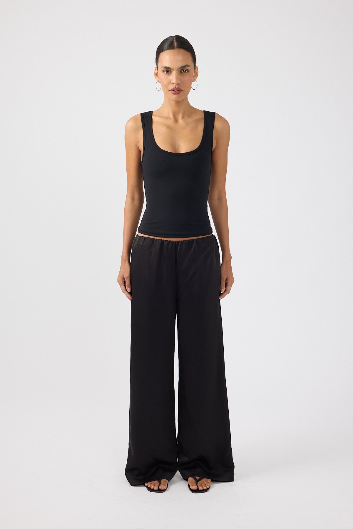 Satin Mid Rise Pants Black
