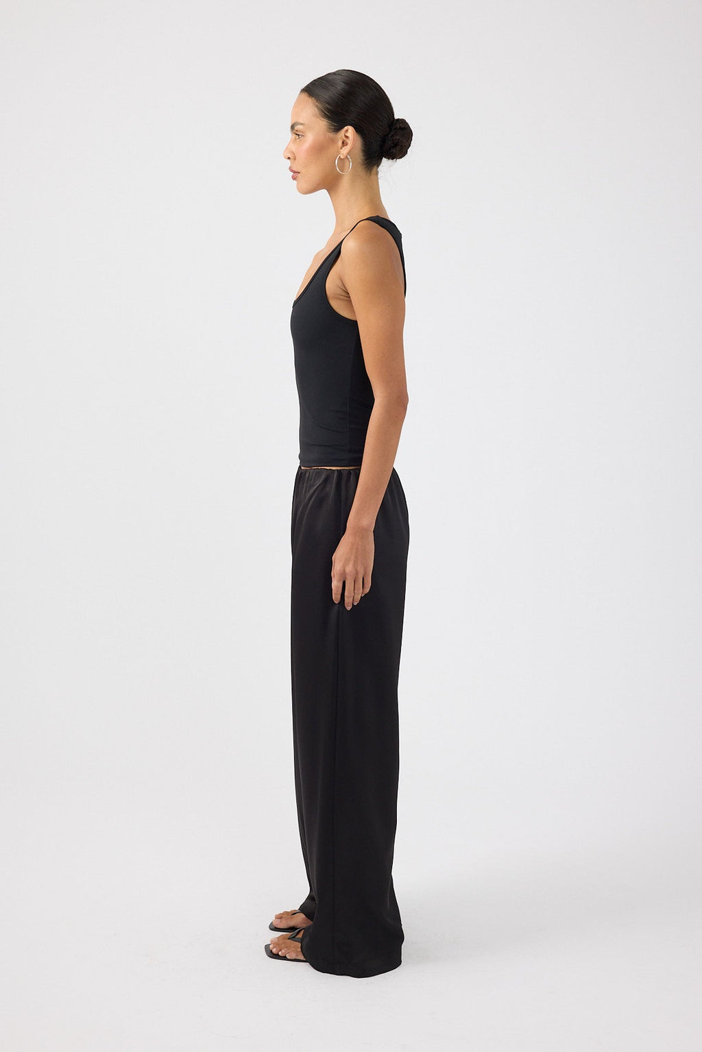 Satin Mid Rise Pants Black