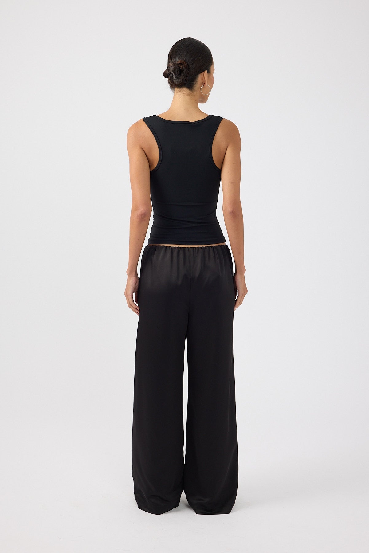 Satin Mid Rise Pants Black