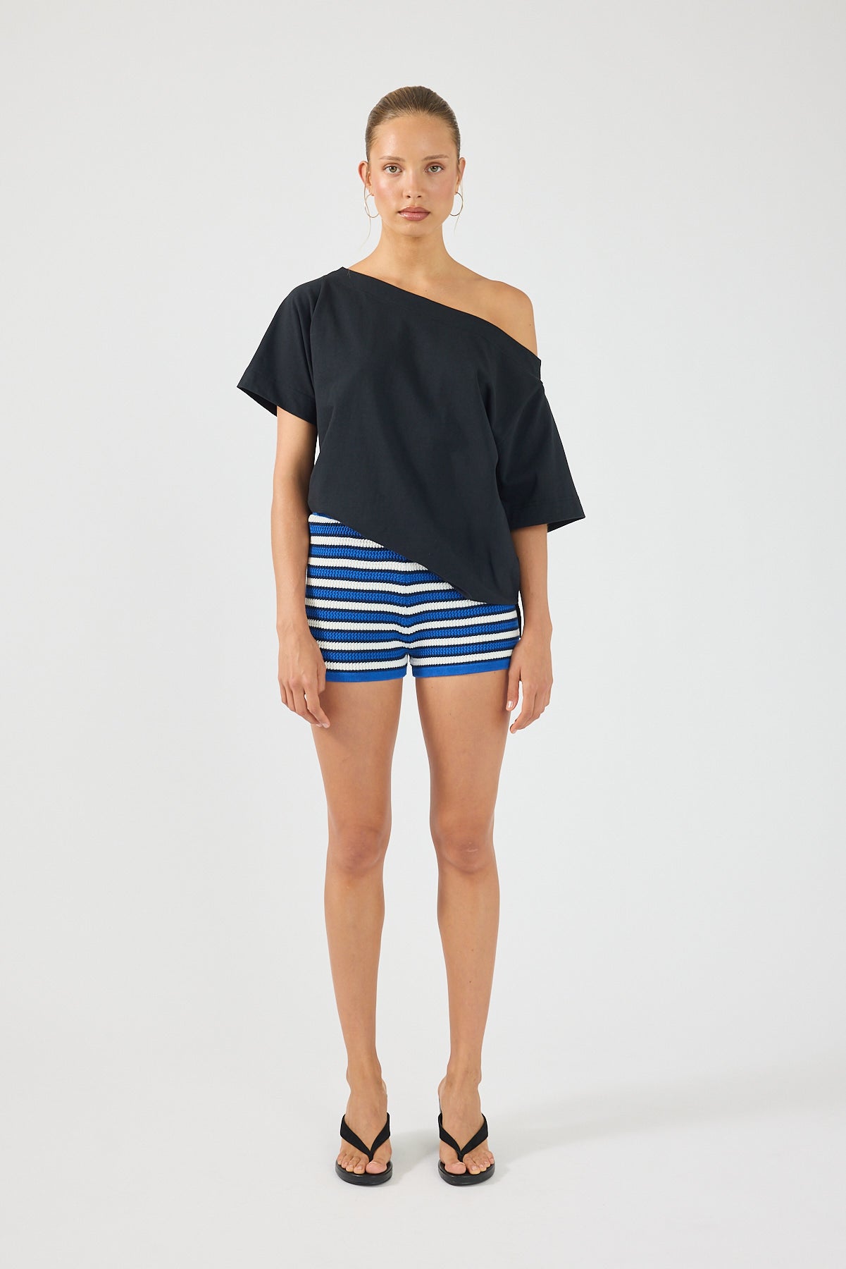 Crochet Mini Shorts Blue Stripe