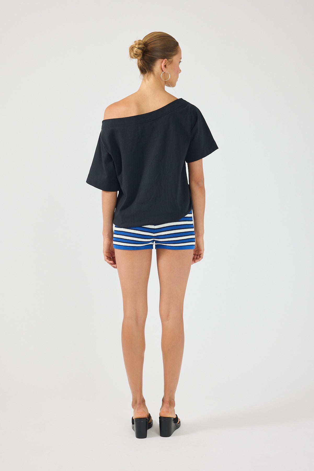 Crochet Mini Shorts Blue Stripe