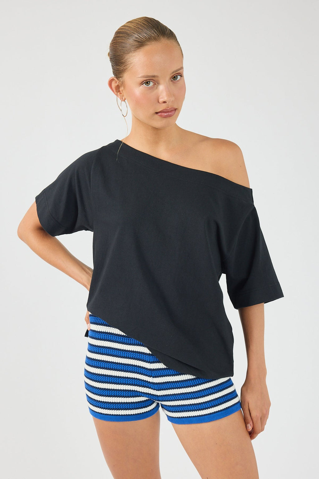 Crochet Mini Shorts Blue Stripe