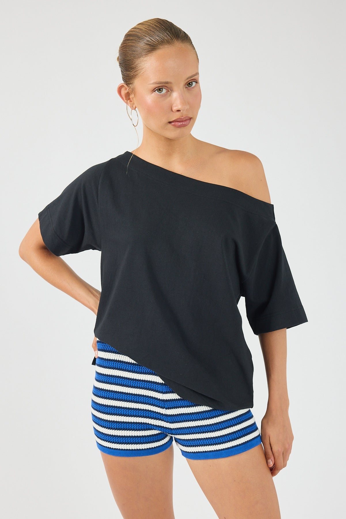 Crochet Mini Shorts Blue Stripe