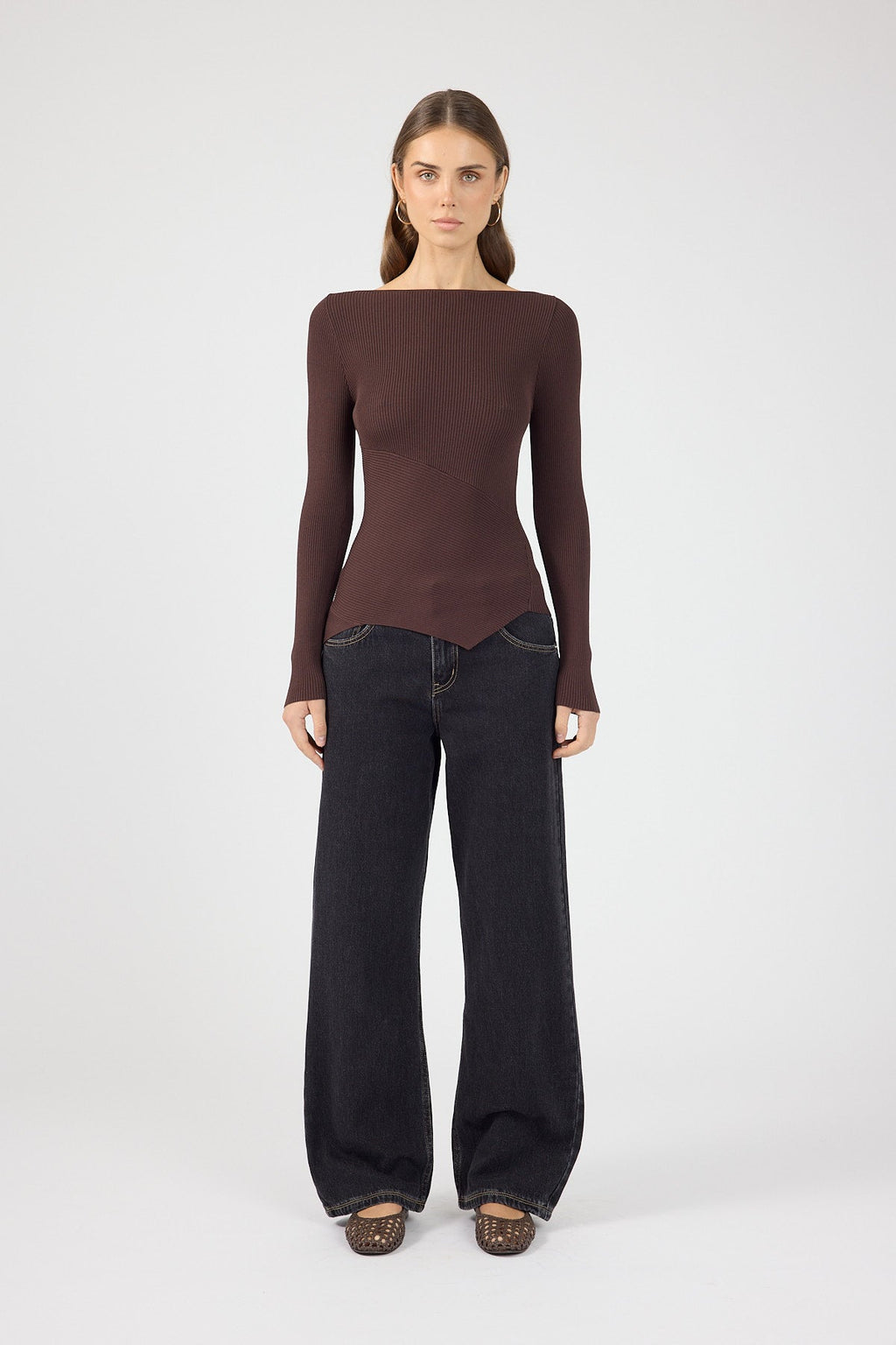 Knit Long Sleeve Top Brown