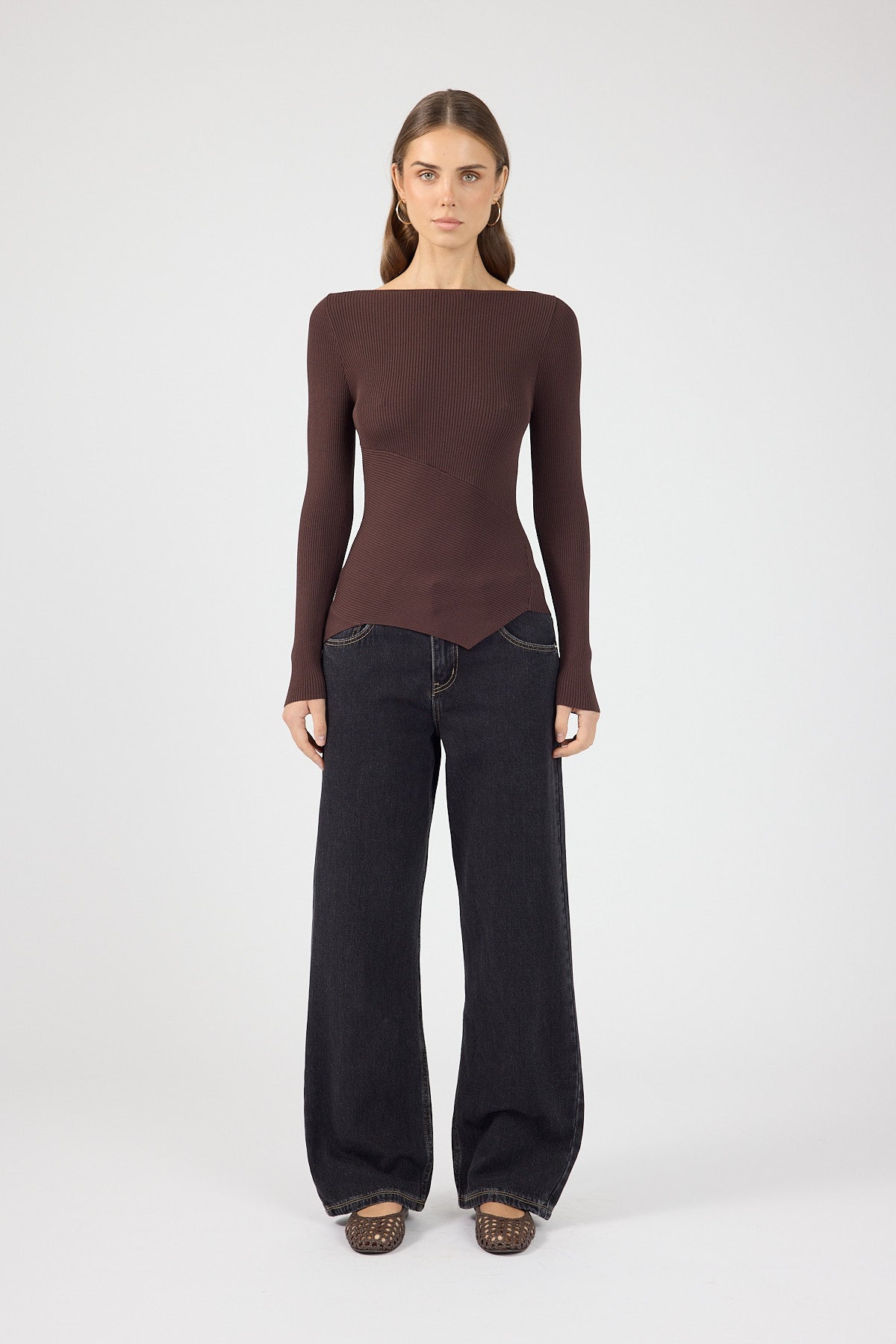 Knit Long Sleeve Top Brown