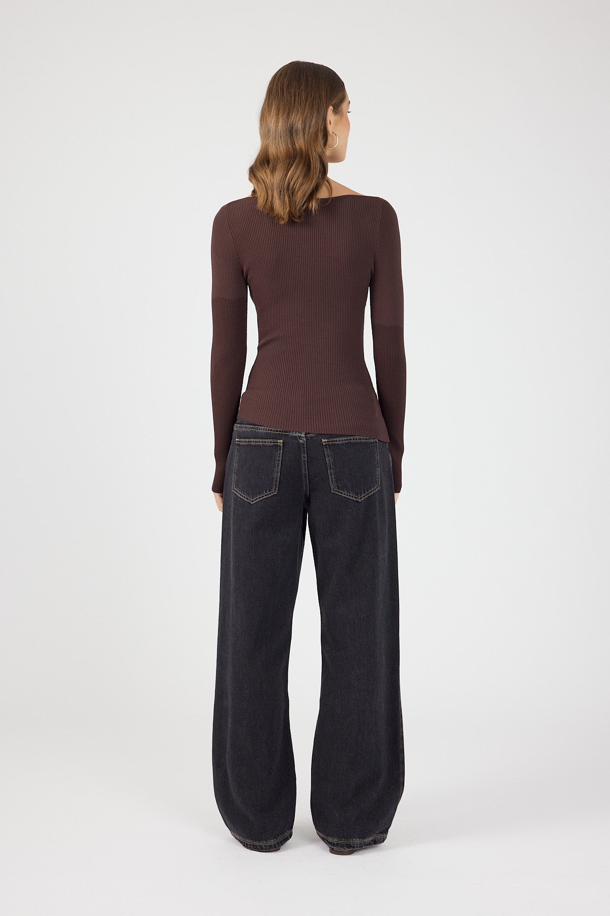 Knit Long Sleeve Top Brown