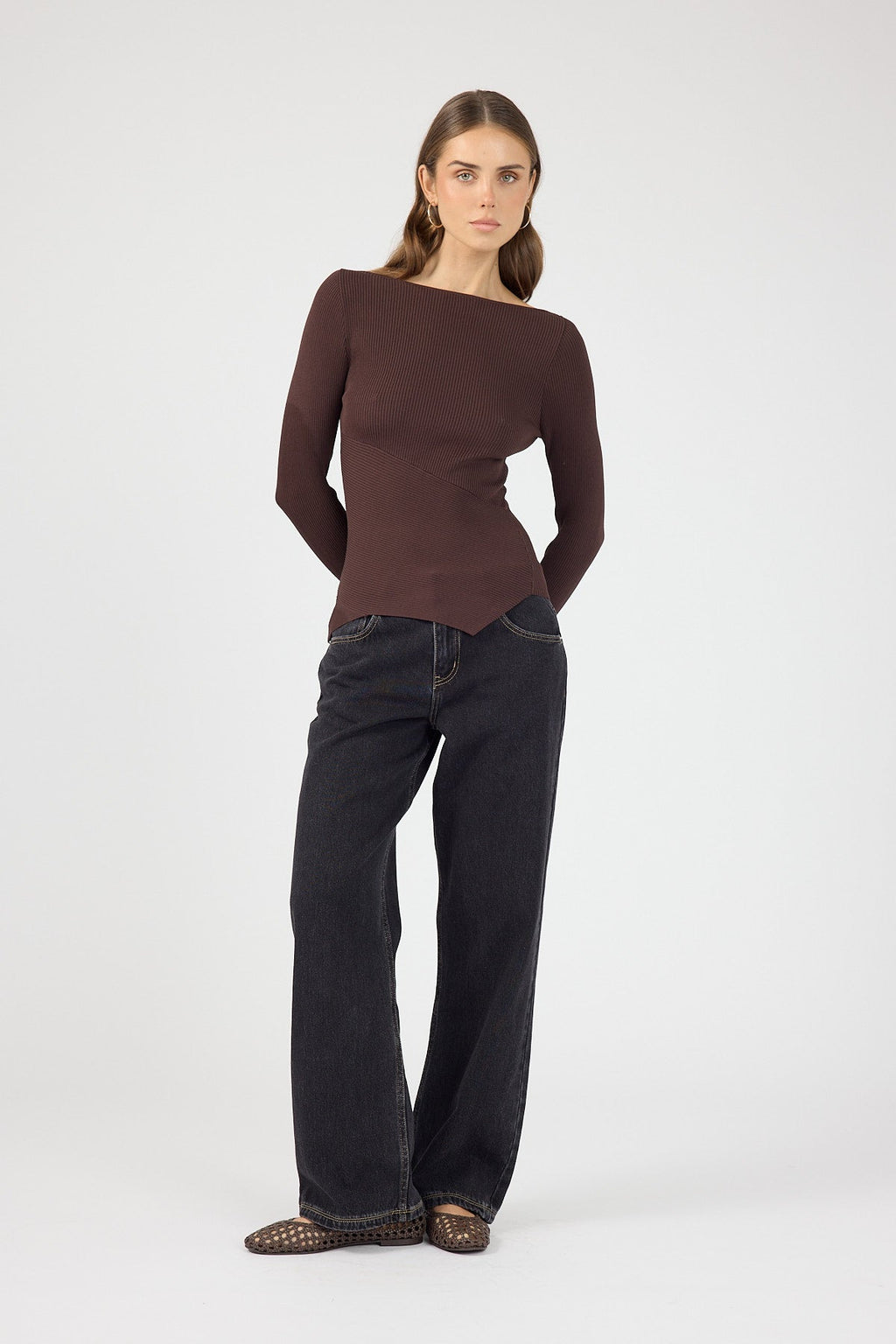 Knit Long Sleeve Top Brown