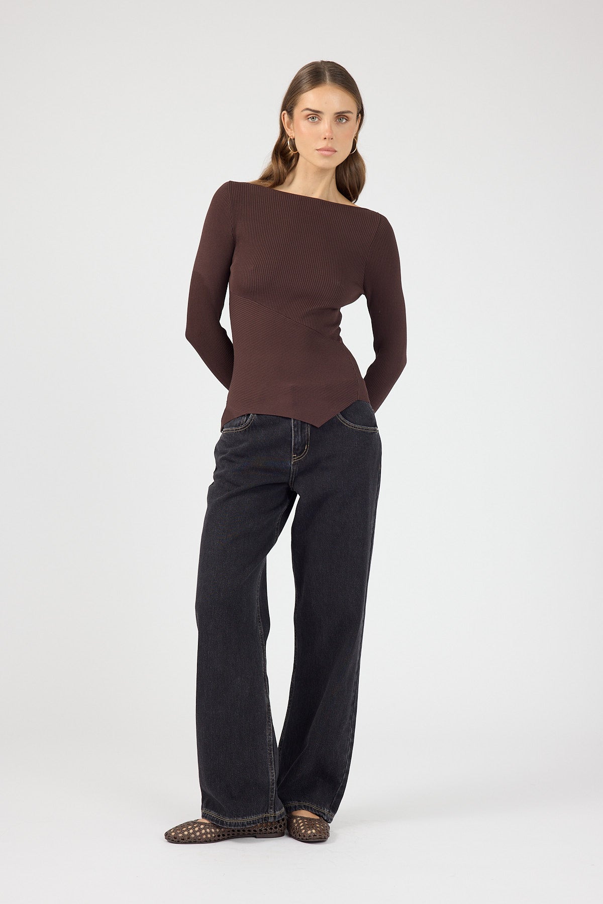 Knit Long Sleeve Top Brown