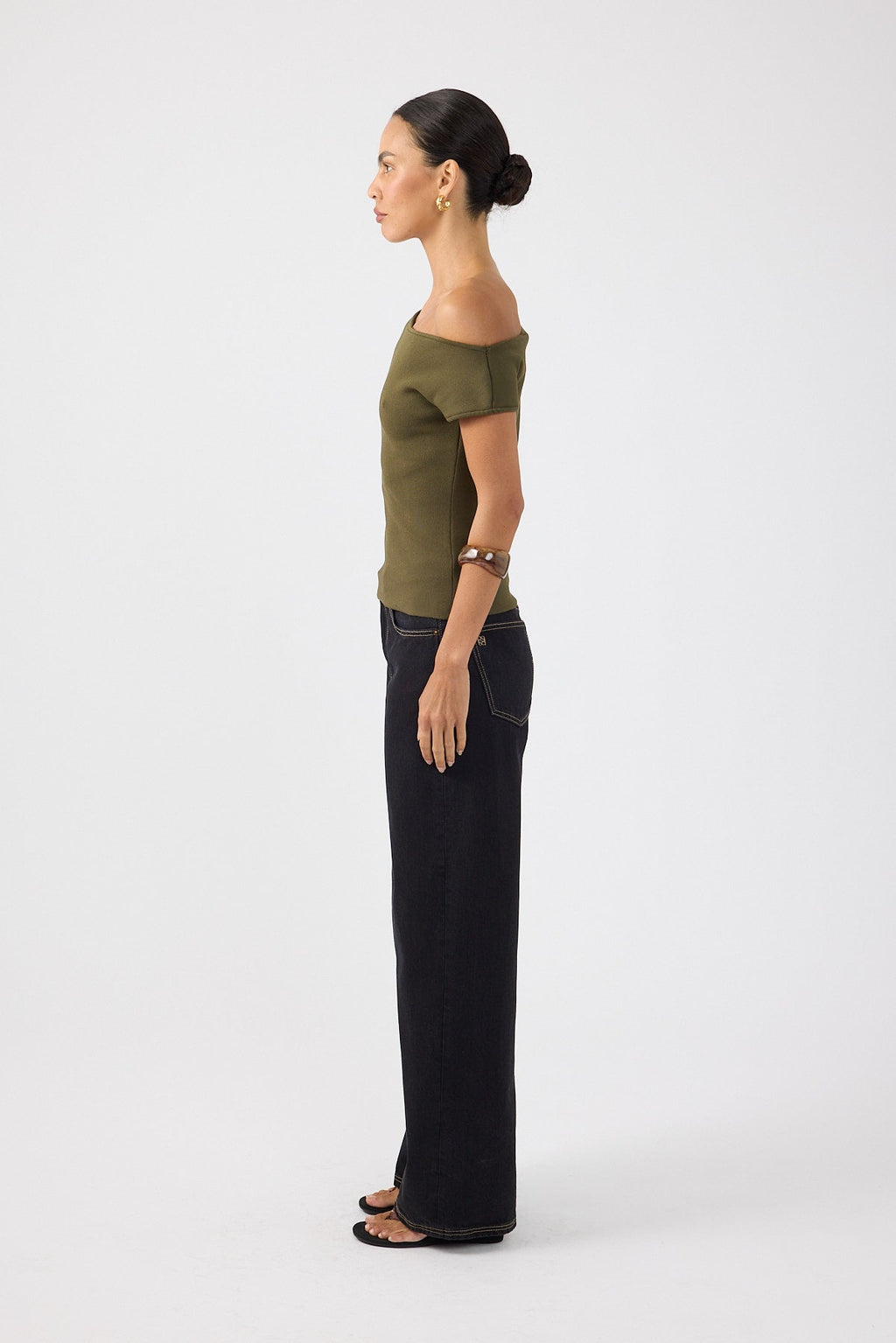 One Shoulder Knit Top Khaki
