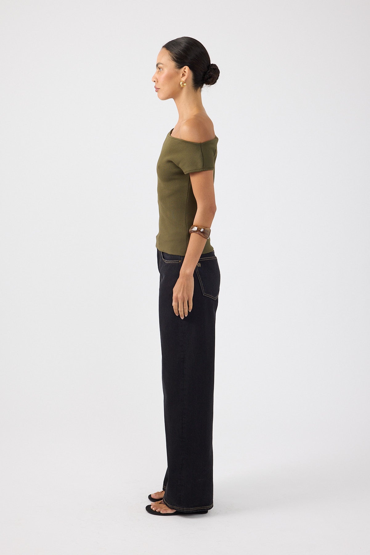 One Shoulder Knit Top Khaki