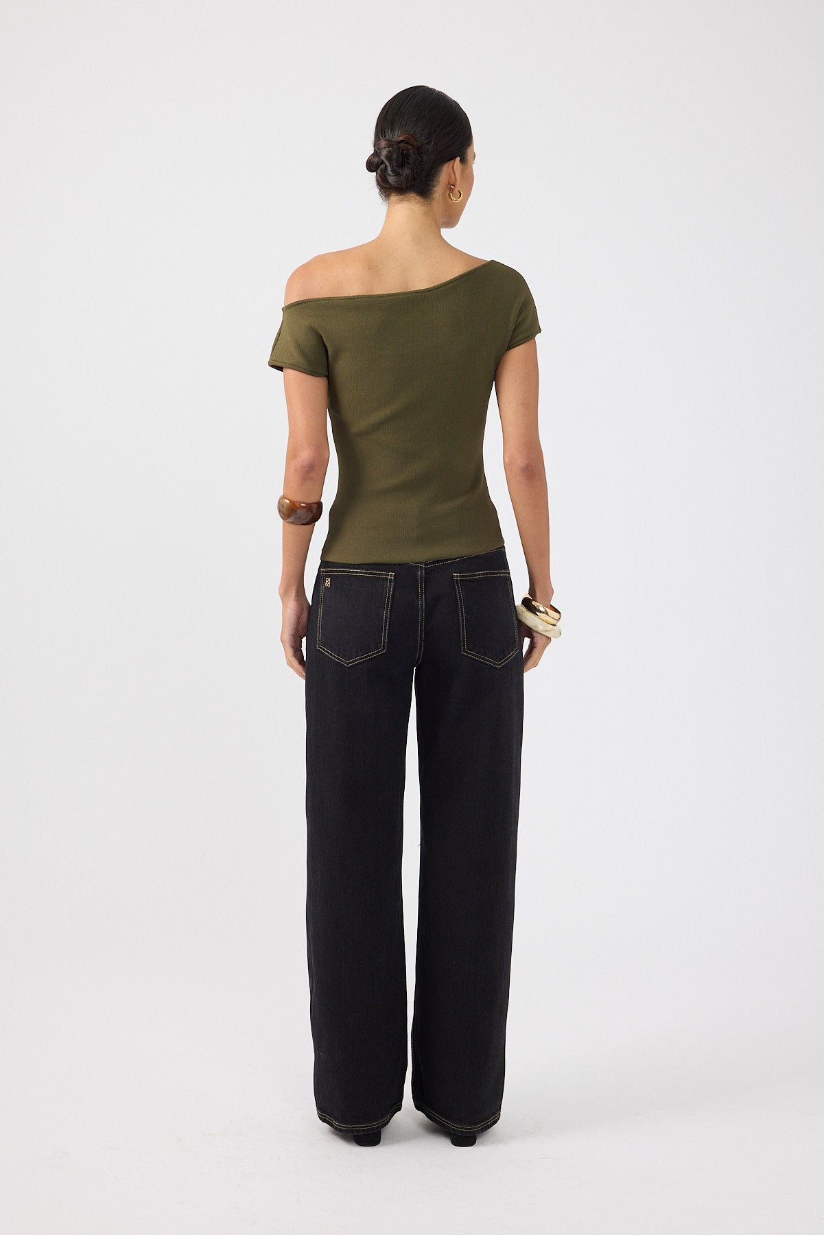 One Shoulder Knit Top Khaki