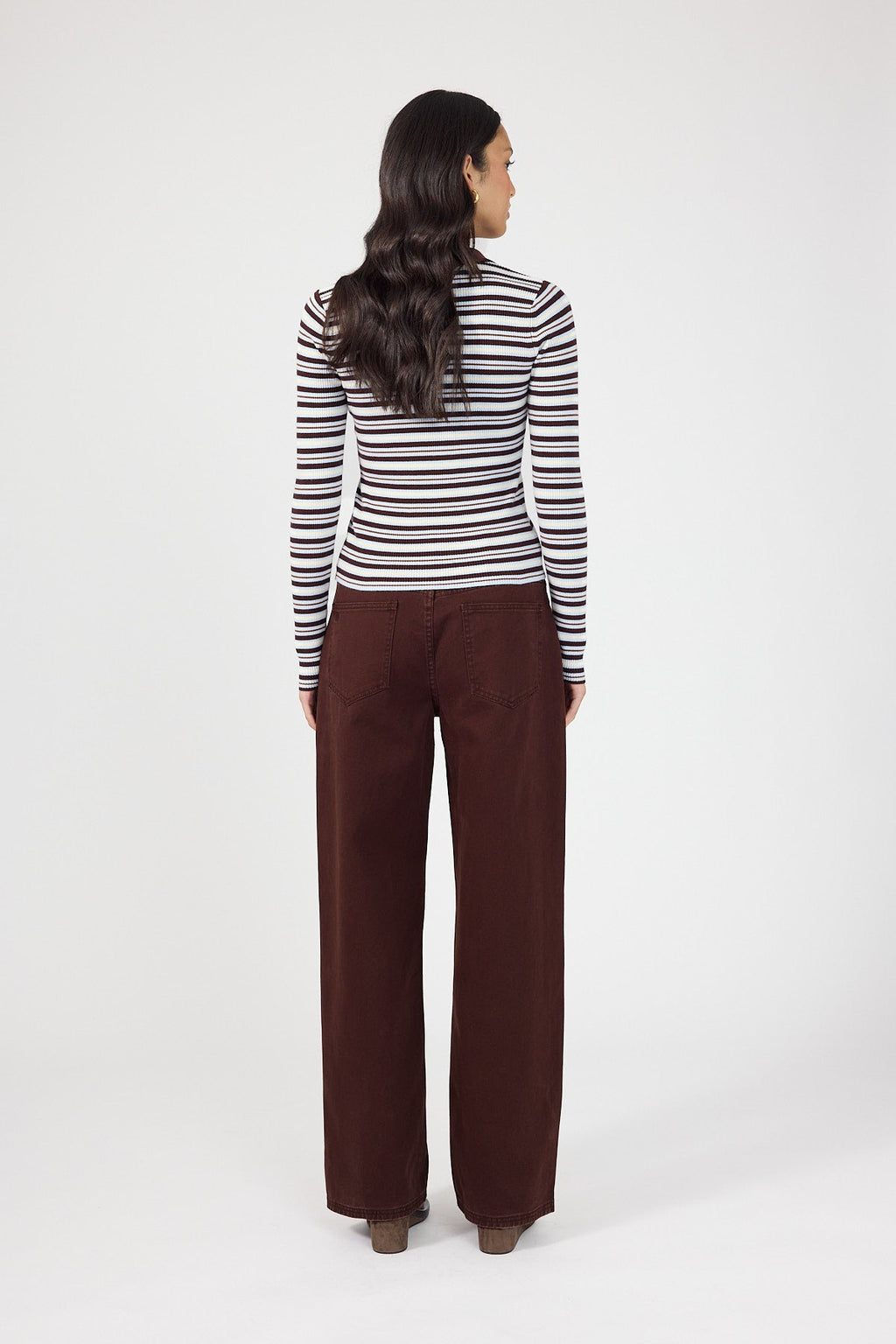 Knit Long Sleeve Polo Brown Stripe